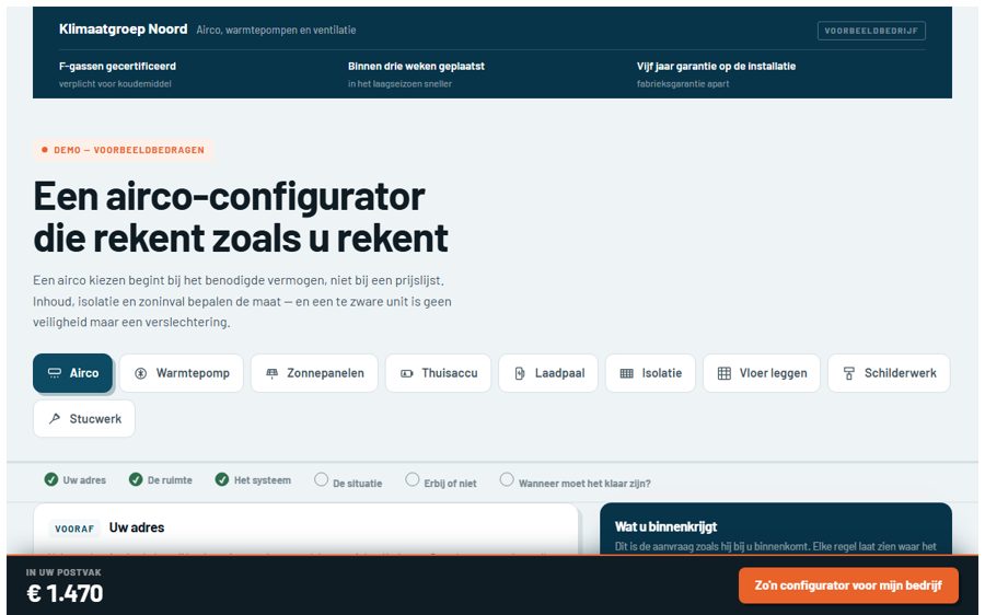 Scherm van de airco-configurator
