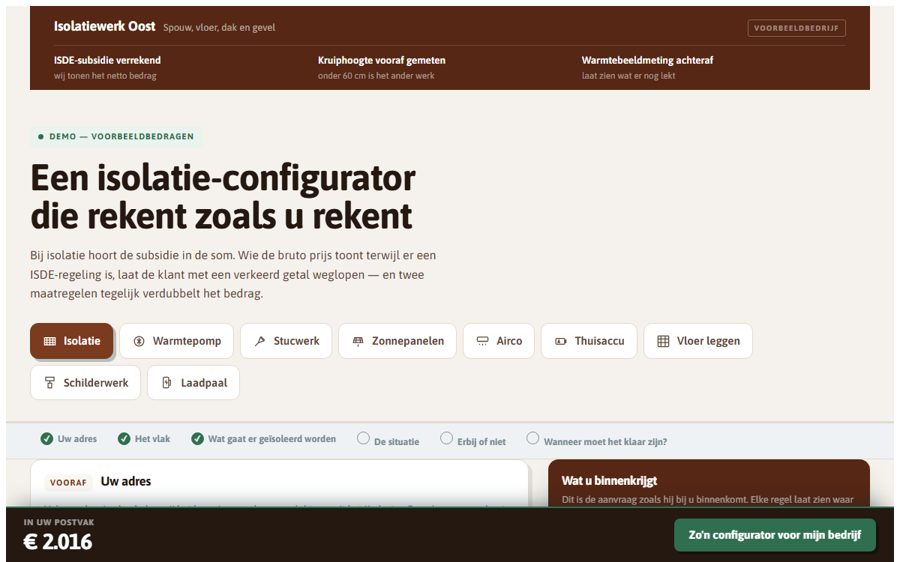 Scherm van de isolatie-configurator