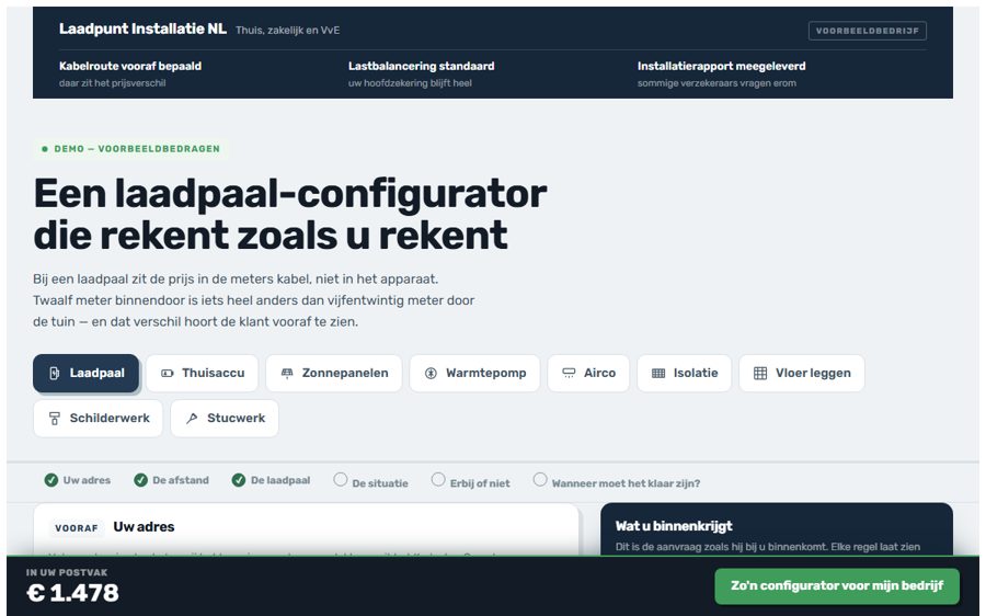 Scherm van de laadpaal-configurator