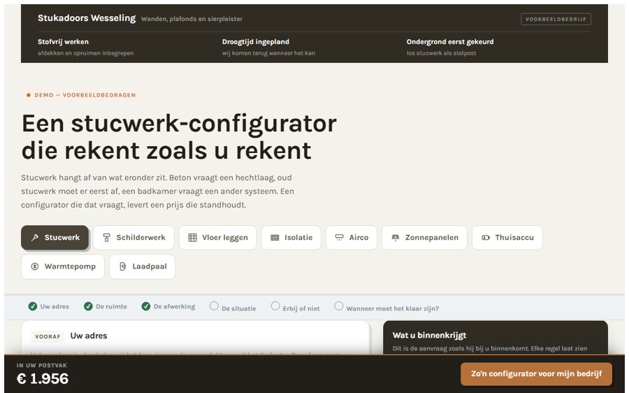Scherm van de stucwerk-configurator