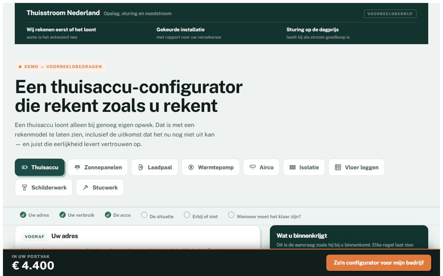 Scherm van de thuisaccu-configurator
