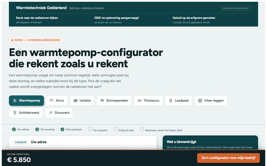 Scherm van de warmtepomp-configurator