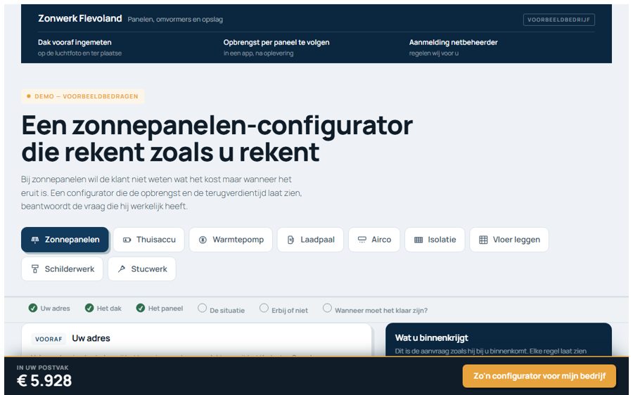 Scherm van de zonnepanelen-configurator